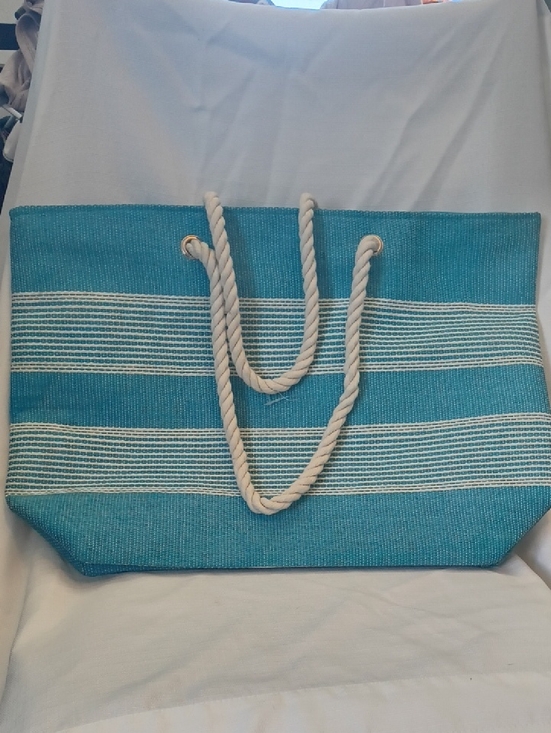 Handbags - Turquoise Striped Rope-Handle Tote Bag